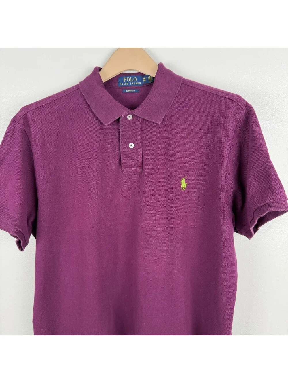 Polo Ralph Lauren Shirt Mens XL Custom Fit Purple Short Sleeve Lime Green Pony